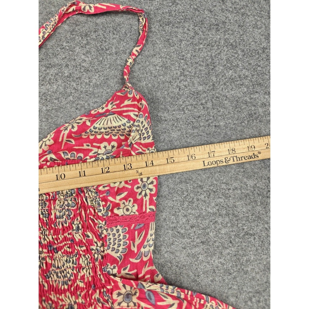 Free People Dress Womens 8 Pink Floral Cotton Smocked Sundress Midi Lace Boho - Picture 8 of 9